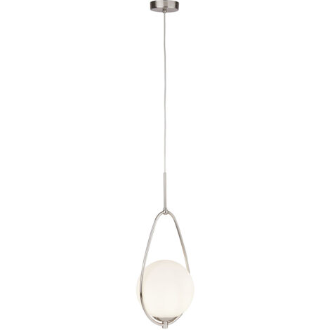 Lampada a sospensione a sfera Avalon 1 fiamma, argento satinato con vetro placcato opalino