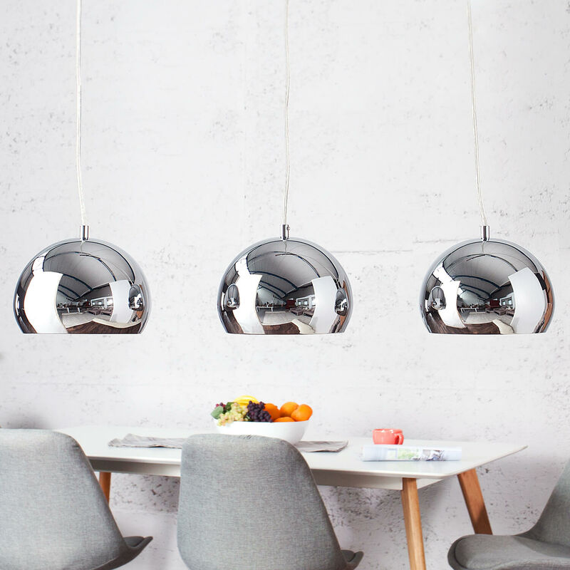Image of Licht-erlebnisse - Lampada a sospensione con 3 Punti luce Lampadario a sfera cromata stile retrò per sala da pranzo salotto cucina - Cromo, bianco