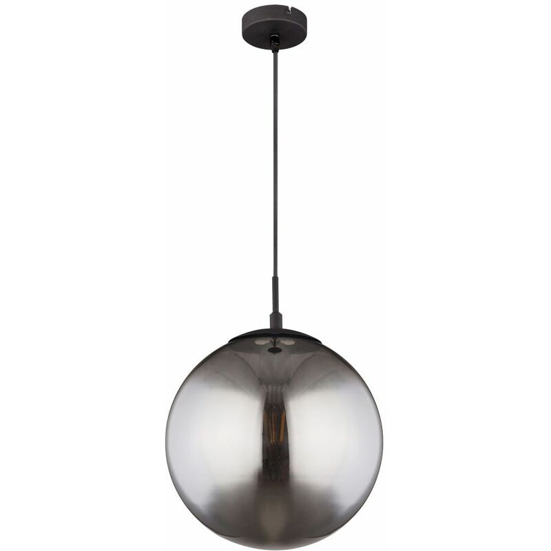 Image of Lampada a sospensione a soffitto con design a palla filamento fumo lampada da soggiorno in vetro nero opaco in un set che include lampadine a led