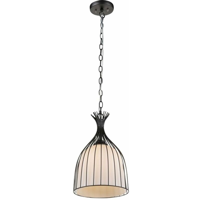 Image of Lampada a sospensione a soffitto a gabbia Lampada a sospensione in vetro per soggiorno nera in un set con lampadine a led