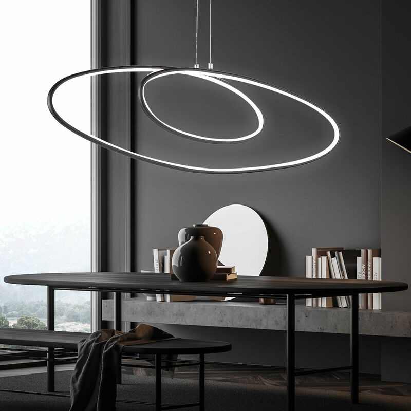Image of Lampada a sospensione a soffitto a led nera soggiorno sala da pranzo anello di illuminazione design lampada a sospensione dimmerabile tramite