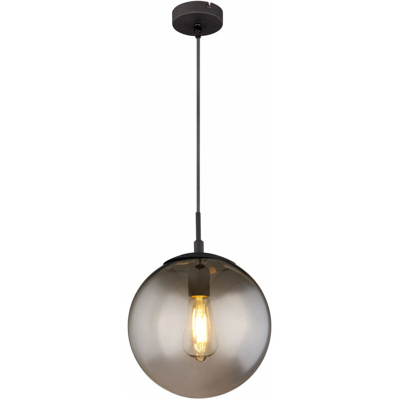Image of Lampada a sospensione a soffitto con design a sfera, fumo, illuminazione per soggiorno, lampada in vetro