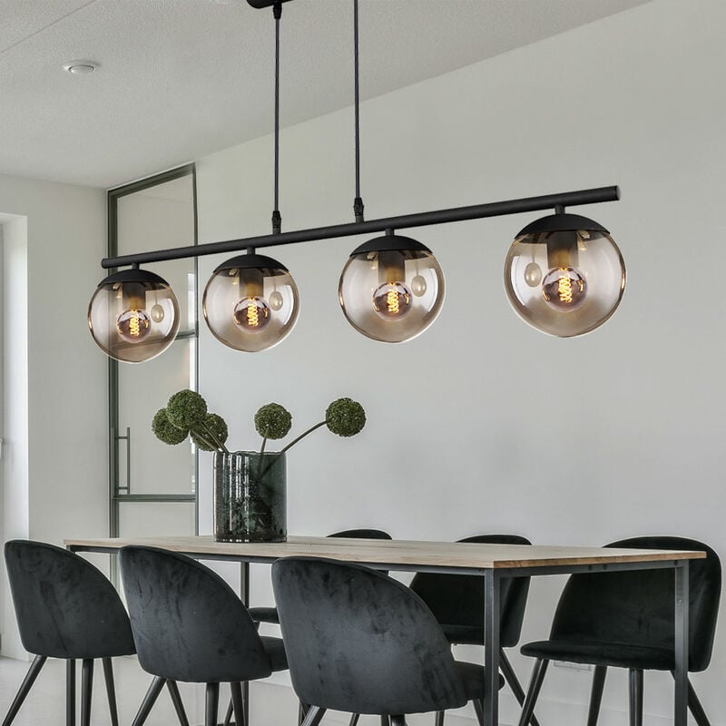 Image of Etc-shop - Lampada a sospensione a soffitto con design a sfera, fumo, illuminazione per soggiorno, lampada in vetro nero opaco