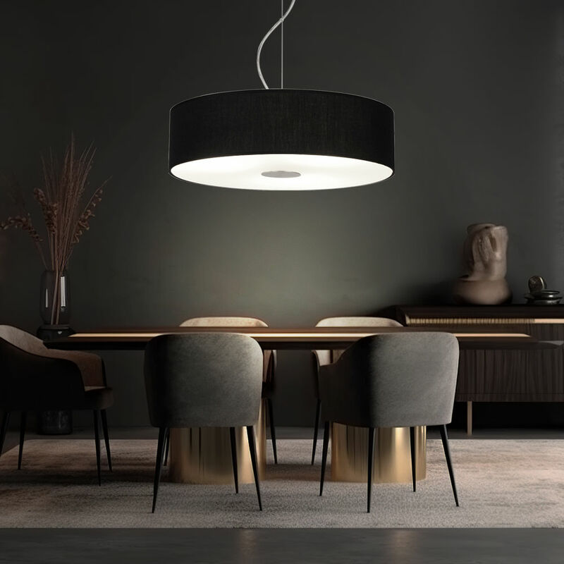 Image of Lampada a sospensione a soffitto con paralume in tessuto soggiorno illuminazione sala da pranzo lampada a sospensione in vetro nero