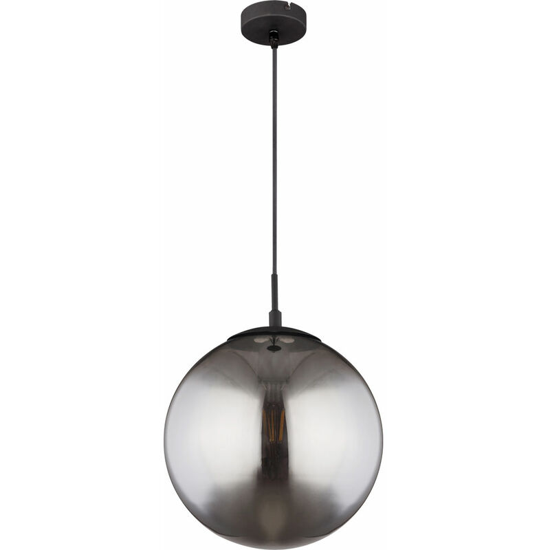 Image of Lampada a sospensione a soffitto con sfera di vetro Lampada a sospensione con sfera di vetro fumé, metallo nero opaco, 1x E27, DMxHeight 30x120cm,