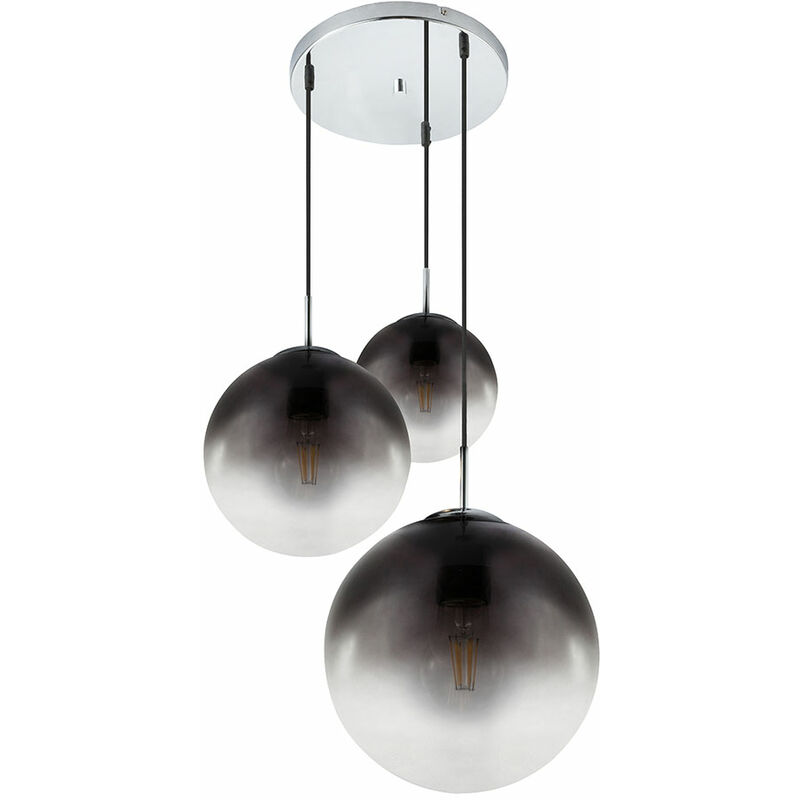 Image of Globo - Lampada a sospensione a soffitto cromata illuminazione soggiorno lampada a sfera in vetro fumo 15861-3