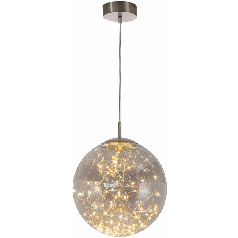 Image of Lampada a sospensione a soffitto di forma sferica in vetro lampada a sospensione con catena luminosa integrata, led 12 watt 960 lumen bianco caldo,