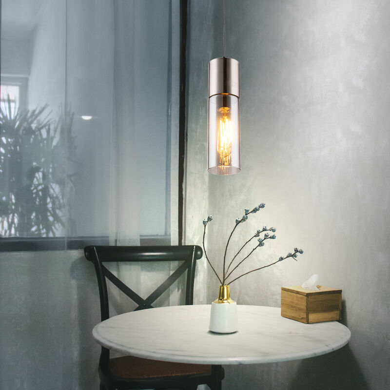 Image of Lampada da soffitto a sospensione fumosa per soggiorno in vetro con faretto a pendolo in un set che include lampadine a led