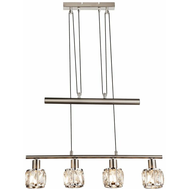 Image of Lampada a sospensione a soffitto, lampada in cristallo con telecomando, regolabile in altezza in un set che include lampade a led rgb