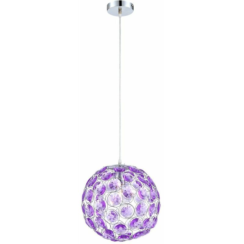Image of Lampada a sospensione a sospensione in cristallo viola da soggiorno in un set che include lampadine a led rgb