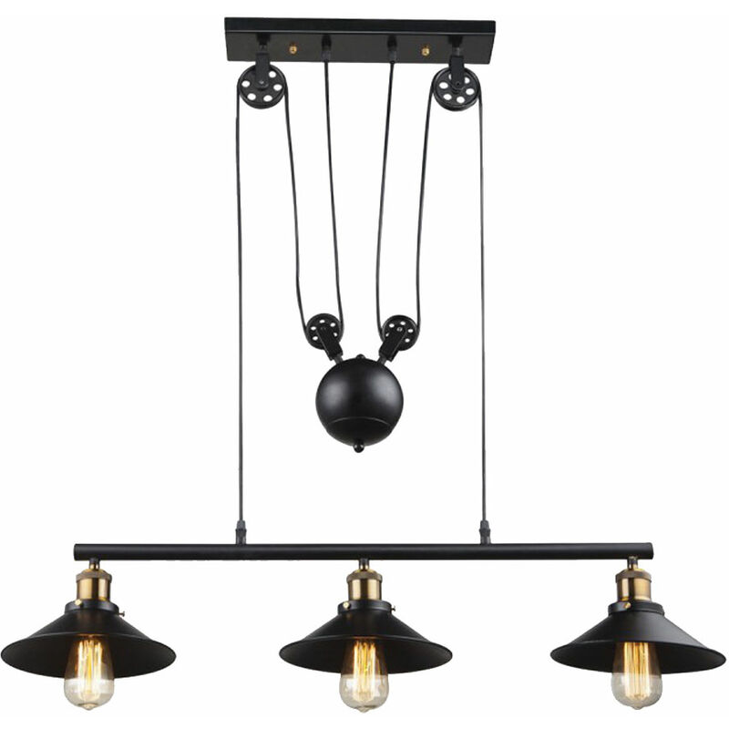Image of Lampada a sospensione, nera, lampada da tavolo da pranzo, lampada a sospensione country house, regolabile in altezza con timone, 3x 6W 3x 806 lm