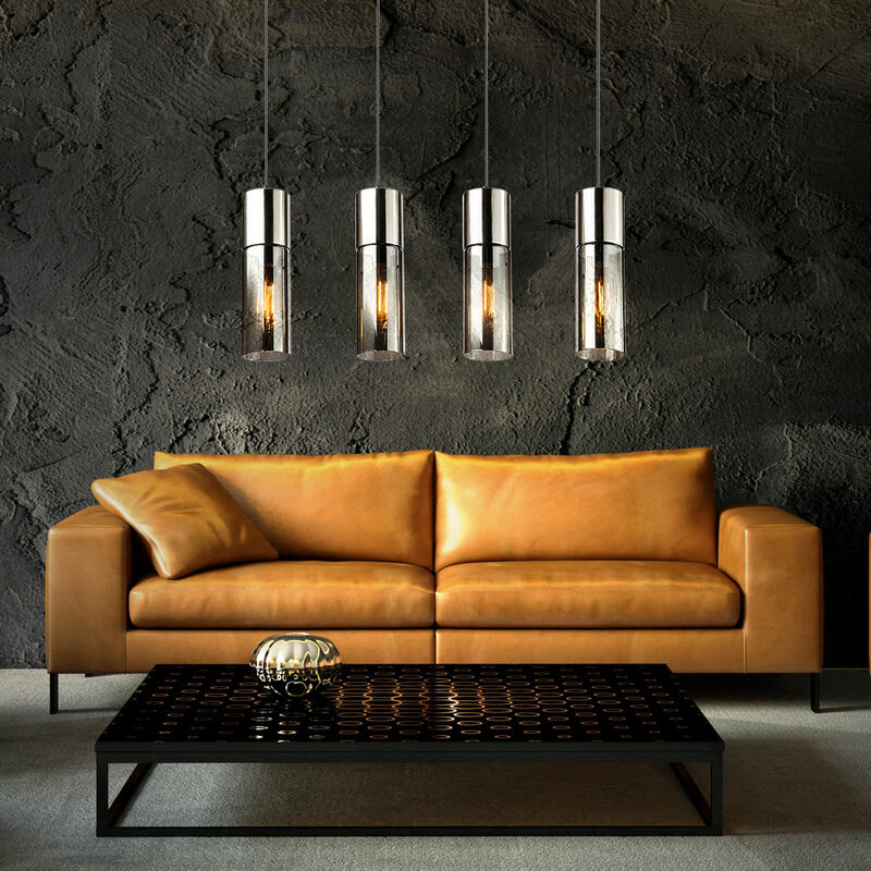 Image of Lampada a sospensione a soffitto in vetro cilindro faretto fumo soggiorno sala da pranzo in un set che include lampadine a LED