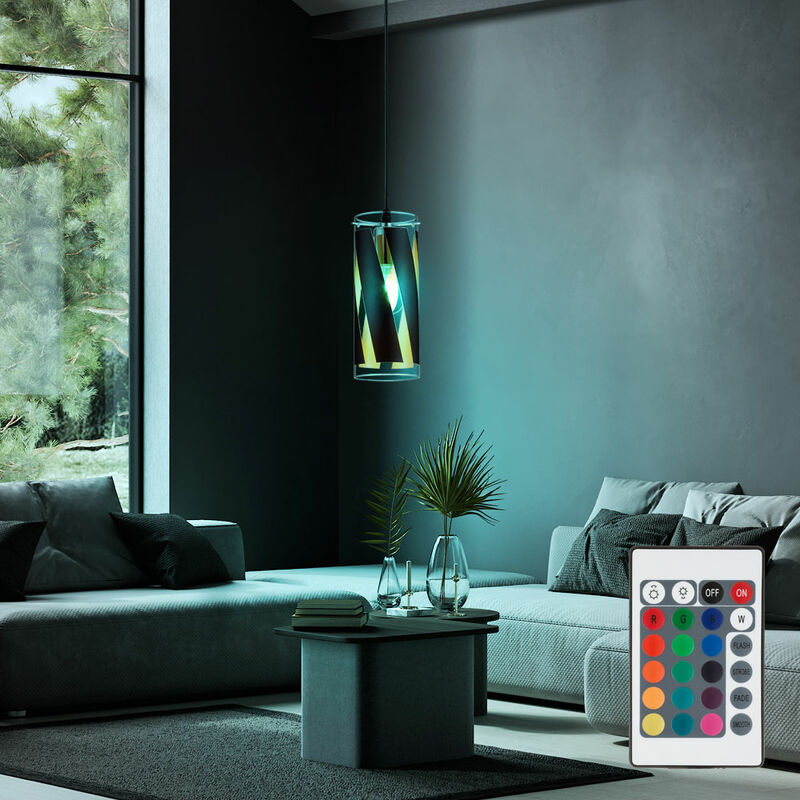 Image of Lampada a sospensione dimmerabile con telecomando Lampada da tavolo a led lampada a sospensione, cambio colore rgb, vetro rigato, 8,5W 806lm bianco