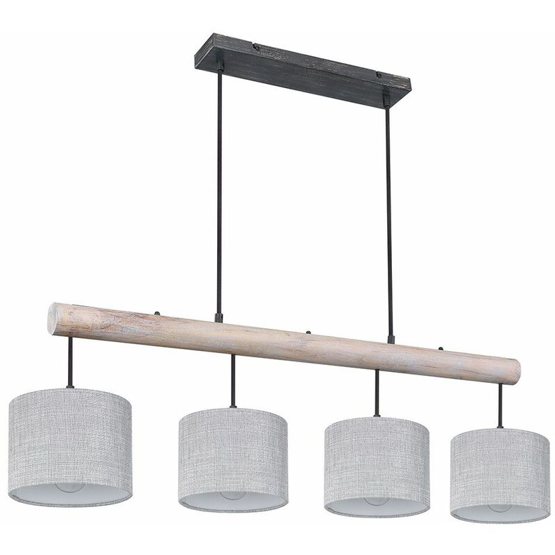 Image of Lampada a sospensione a soffitto, soggiorno, legno, tessuto, pendolo, illuminazione, grigio, set, incluse lampadine a led