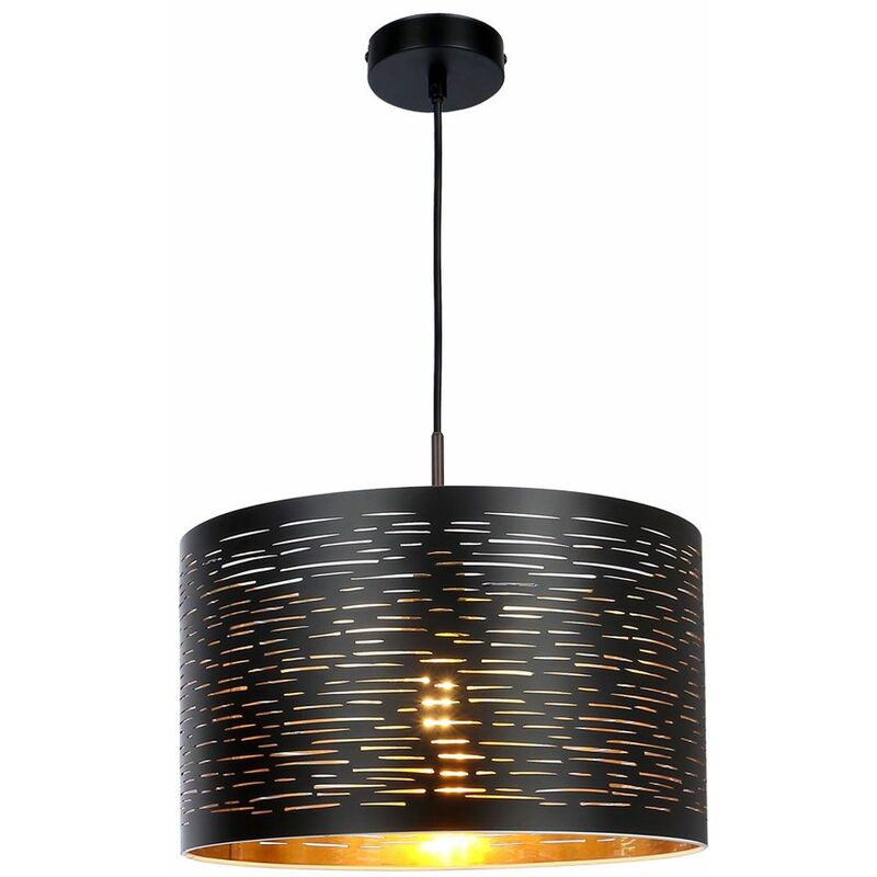 Image of Lampada a sospensione a soffitto motivo decorativo lampada da soggiorno oro nero in un set che include lampadine a led