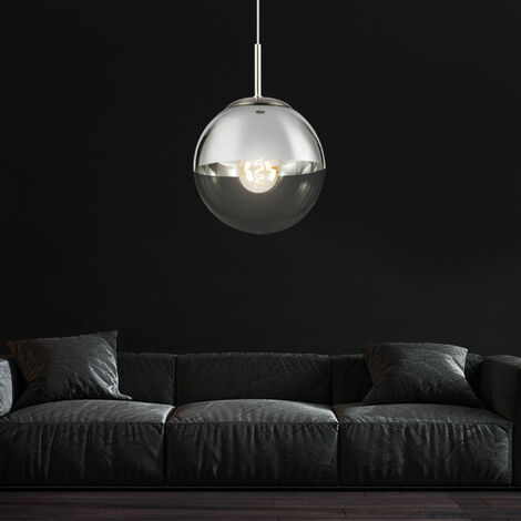 Lampada a sospensione a soffitto per soggiorno, lampada a sospensione con sfera di vetro cromata trasparente in un set che include lampadine a LED