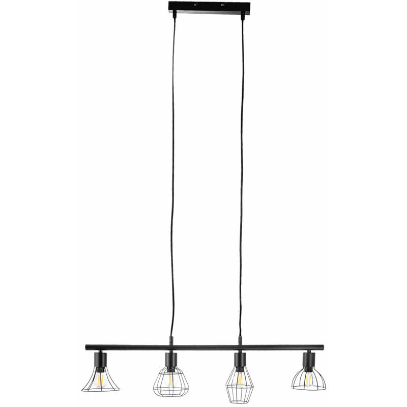Image of Lampada a sospensione sala da pranzo lampada da tavolo soggiorno lampada a sospensione industriale metallo nero 4 fiamme, 4x E14, LxPxH 75x13x150 cm