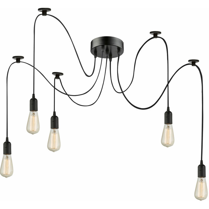 Image of Etc-shop - Lampada a pendolo di design lampada a sospensione a sospensione in tessuto nero illuminazione in un set che include lampadine a led