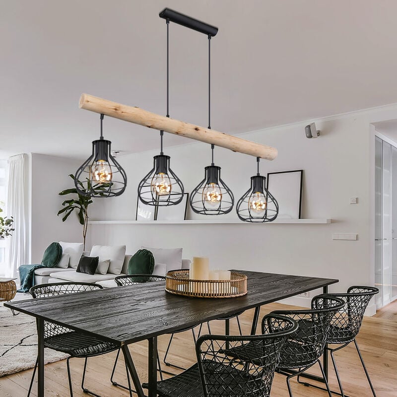 Image of Soffitto pendolo lampada a sospensione filamento legno chiaro bar illuminazione soggiorno sala da pranzo cucina in un set con lampadine a led