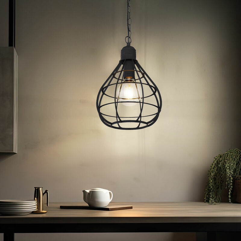 Image of Lampada a sospensione lampada a sospensione lampada da soffitto lampada da soggiorno lampada da sala da pranzo, paralume reticolare in metallo nero,