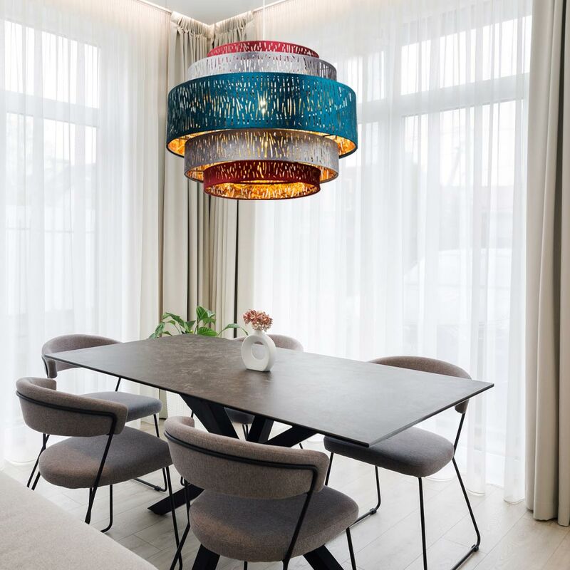 Image of Lampada a sospensione a soffitto lampada a pendolo sala da pranzo tessuto velluto in un set che include lampadine a led