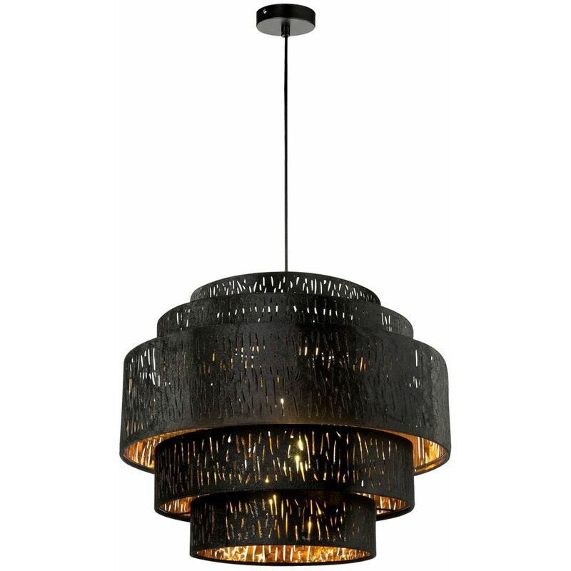 Image of Lampada a sospensione a soffitto nero pendolo design oro chiaro soggiorno illuminazione tessile Globo 15264H3
