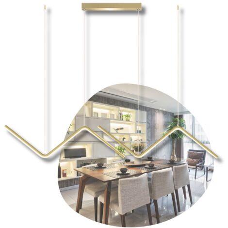 Lampada a sospensione a zig zag in oro con LED integrato, moderna, per isola