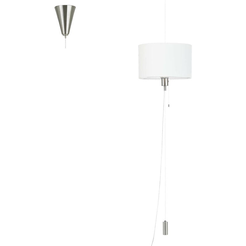 Image of Lampada a sospensione altezza 1 Romano regolabile con tessuto bianco interruttore 1X40W h: 150 ø 35 centimetri