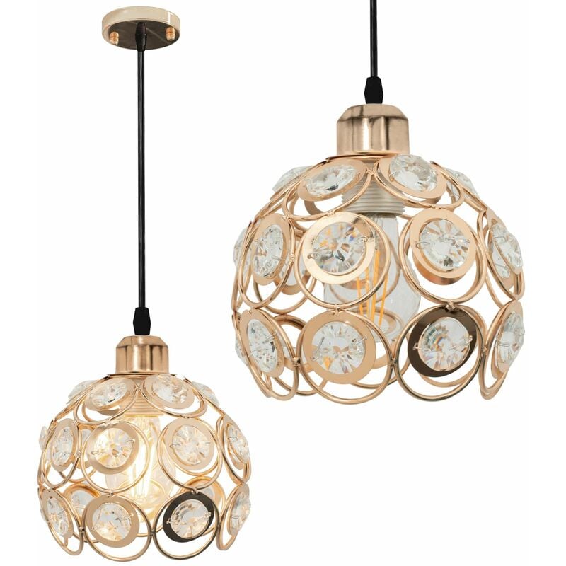 Image of Lampada a sospensione APP208-1C cristallo oro tondo 1-PUNTI luce E27 18X18X15-95CM regolabile - oro