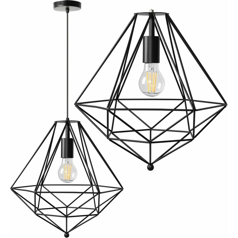Image of Toolight - lampada a sospensione APP218 loft nero diamante 1-PUNTI luce E27 36X36X36-116CM regolabile - nero