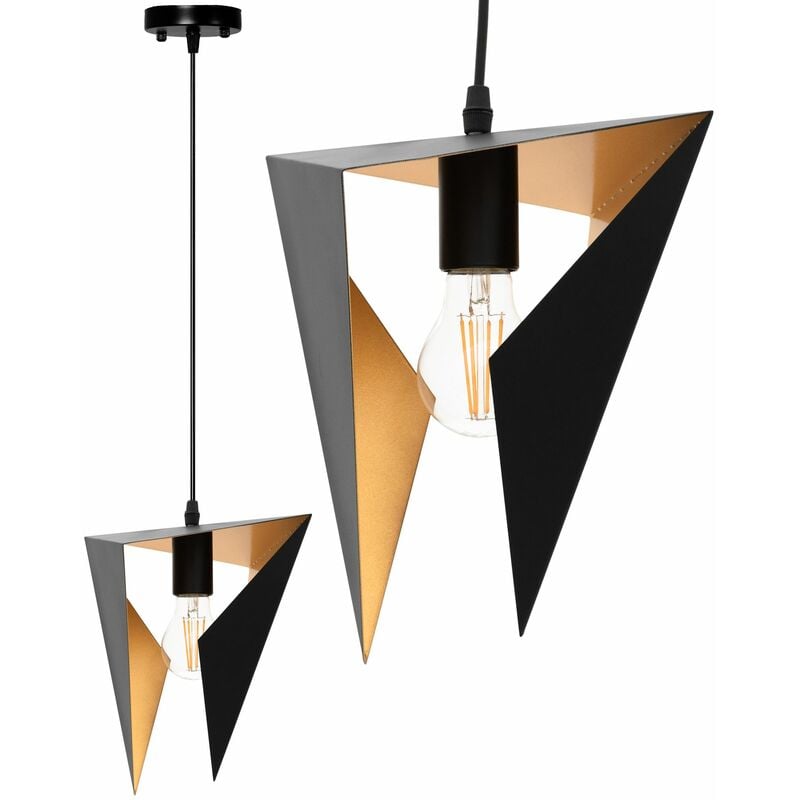 Image of Toolight - lampada a sospensione APP253-1CP geometrico triangolo nero 1-PUNTI luce E27 17,5X17,5X25CM regolabile - nero / oro