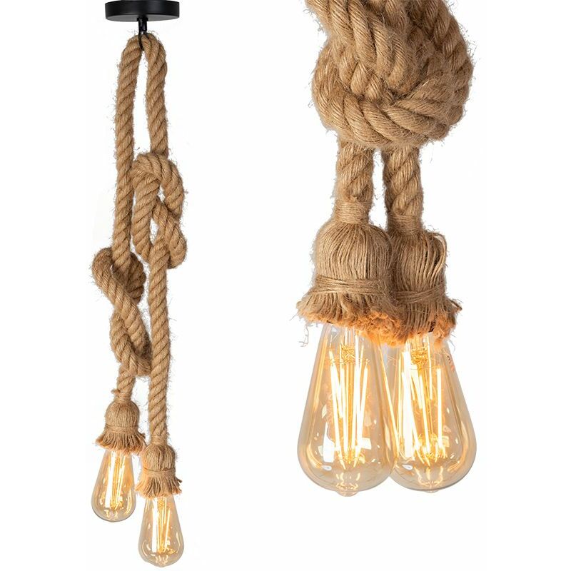 Image of Toolight - lampada a sospensione APP419-2CP corda 1-PUNTI luce E27 100CM regolabile - marrone