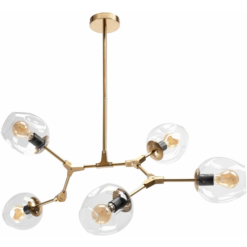 Image of Toolight - lampada a sospensione APP506-5C vetro sfera 5-BRACCIO oro 5-PUNTI luce E27 105X105X50CM - oro