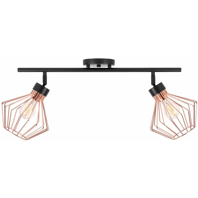 Image of Toolight - lampada a sospensione APP535-2C metallo loft rosa nero 2-PUNTI luce E27 20X60X30CM - nero / rame