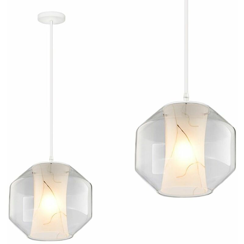 Image of Lampada a sospensione APP908-1CP bianco marmo 1-PUNTI luce E27 22X22X15CM - trasparente / marmo
