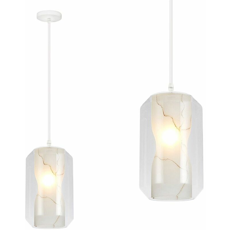 Image of Toolight - lampada a sospensione APP909-1CP bianco marmo 1-PUNTI luce E27 18X18X28CM - trasparente / marmo