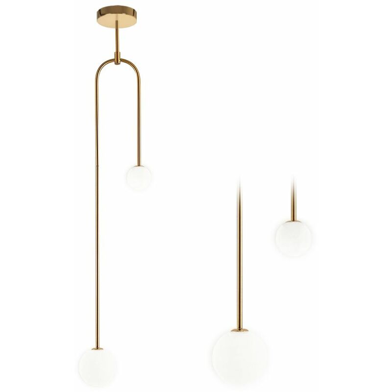 Image of Toolight - lampada a sospensione APP964-2CP vetro sfera oro 2-PUNTI luce G9 135CM - oro