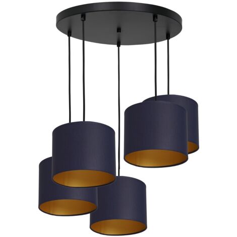 Lampada a sospensione Arden nera 5 paralumi blu E27