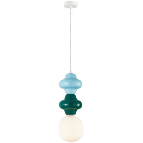 Lampada a sospensione Art Déco ceramica turchese Ø18 E14