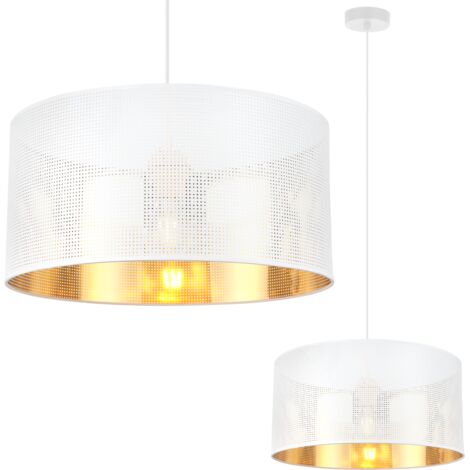 LAMPADA A SOSPENSIONE ASTI WHITE 1 PARALUME BIANCO PIATTO ORO 40CM