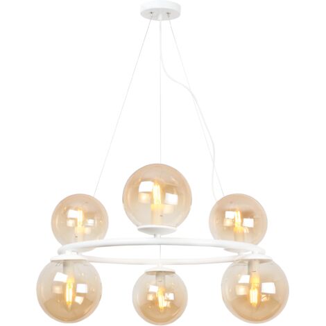 LAMPADA A SOSPENSIONE AURA BIANCA 6 PARALUME MIELE PIATTO E14