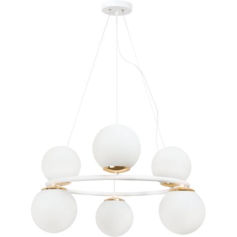 LAMPADA A SOSPENSIONE AURA BIANCO E ORO 6 PARALUME BIANCO PIATTO E14