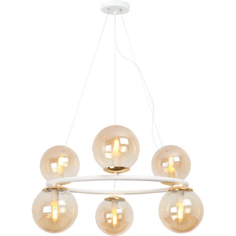 LAMPADA A SOSPENSIONE AURA BIANCO E ORO 6 PARALUME MIELE PIATTO E14