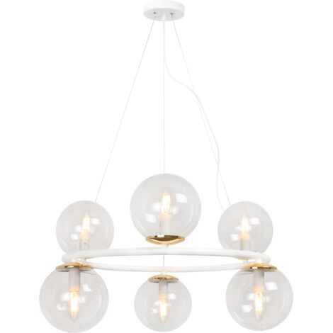 LAMPADA A SOSPENSIONE AURA BIANCO ORO 6 PIATTI, PARALUME GRATIS E14