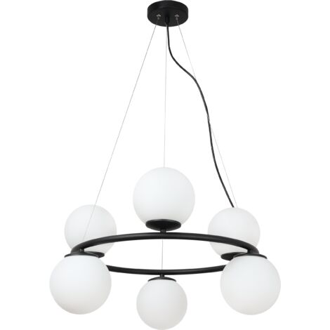 LAMPADA A SOSPENSIONE AURA NERA 6 PARALUME BIANCO PIATTO E14