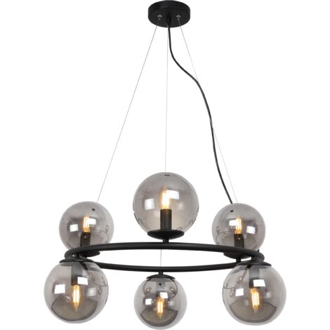 LAMPADA A SOSPENSIONE AURA NERA 6 PARALUME GRAFITE PIATTO E15