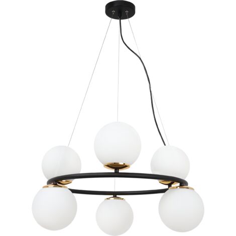 LAMPADA A SOSPENSIONE AURA NERA E ORO 6 PARALUME BIANCO PIATTO E14