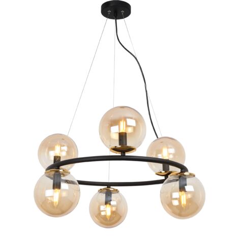 LAMPADA A SOSPENSIONE AURA NERO E ORO 6 PARALUME MIELE PIATTO E14