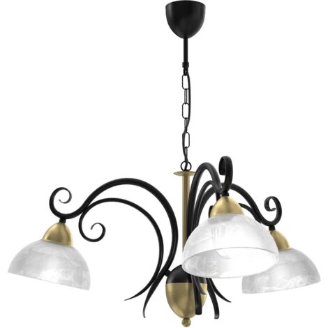 Lampada a sospensione Aurora 3 luci vetro nero ottone