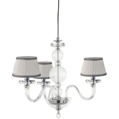 Lampada a sospensione BACH 50 cm con paralume in vetro trasparente 3 LUCI CROMO